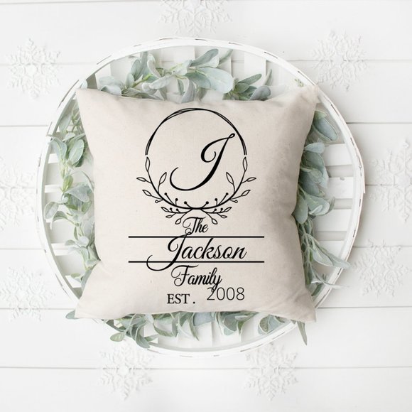 Personalized Wreath Pillow Cover 16X16 - Picture 1 of 3